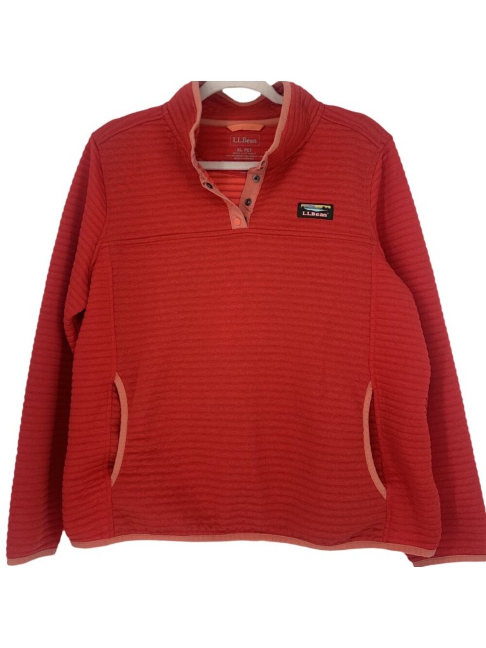 LL Bean Pullover XL Petite Coral Pink Airlight Fleece Mock Neck Outdoor Gorpcore